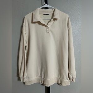 Zara Cream Womens Polo-Style Crewneck Sweater Lg